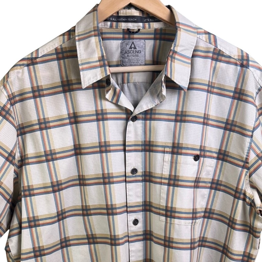 Set 2 Ascend Blue Cream Multicolored Check Short Sleeve Button Shirt Size XL - Picture 9 of 12